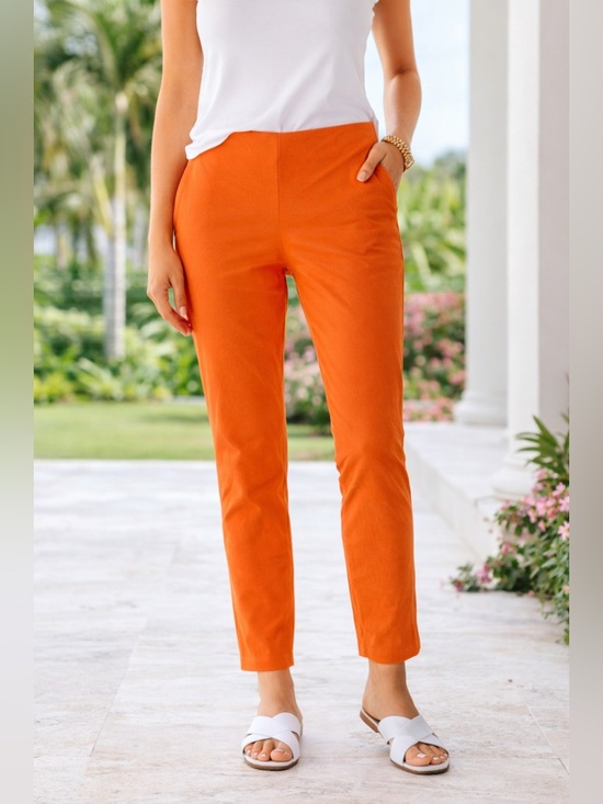 Gretchen Scott Designs Pants - Gretchen Scott Gripeless Pull on Pants Ankle Straight Leg Orange Tangerine Large